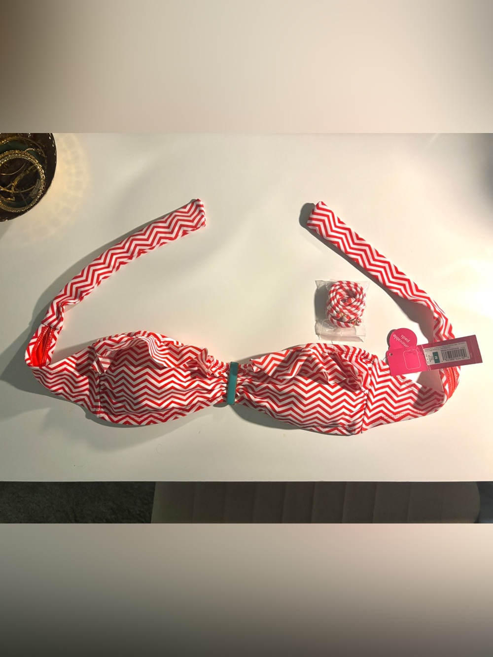 Xhilaration Red Chevron Kids Swim Top with Removable Straps